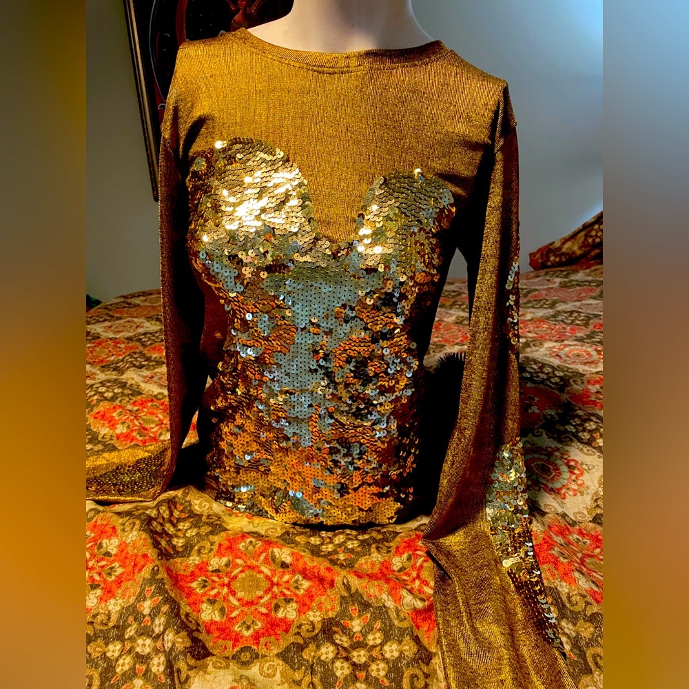 DISCOUNT UNIVERSE GOLD Indie Sleeze mermaid top L - old skool DU vintage